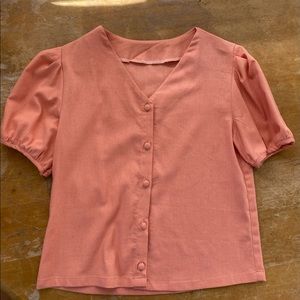Handmade Vintage inspired puff sleeved peach-coral top size XXS New